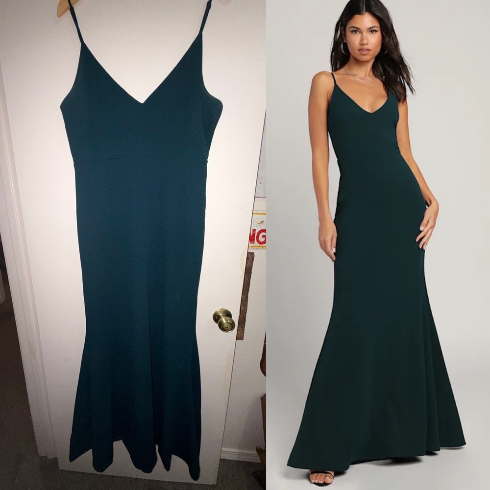 Lulus Infinite Glory Maxi Forest Green Teal Formal Gown Wedding Guest XL Mermaid
